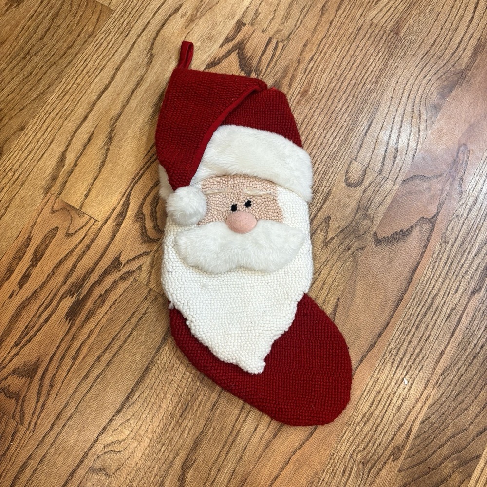 Dan Dee Collector's Choice Santa Christmas Stocking Hooked Rug 19" Vintage Red